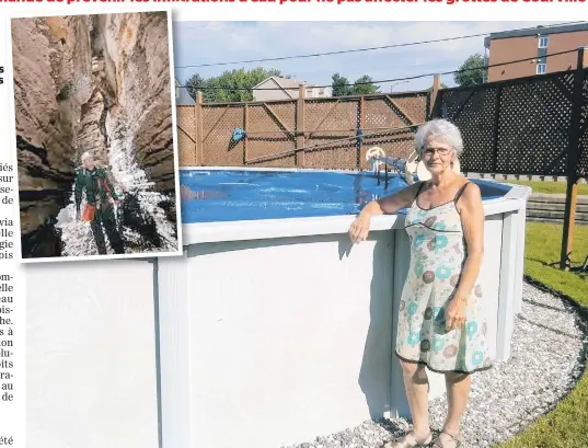  ??  ?? France Savard voulait vendre une partie de son terrain où se trouve sa piscine, mais les grottes de Courville mettent un frein à son projet. En mortaise, les grottes de Courville.