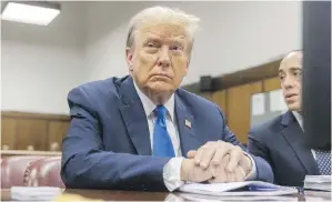  ?? VIA AP ?? Former U.S. president Donald Trump awaits the start of proceeding­s during jury selection at Manhattan criminal court in New York on Thursday.