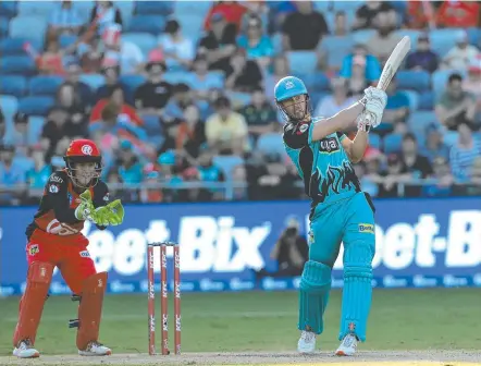 ??  ?? BLAZE OF GLORY: Brisbane Heat’s Chris Lynn wields the willow during Sunday’s BBL match against the Rebels.