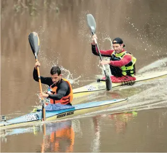  ?? PICTURE: JOHN HISHIN/ GAMEPLAN MEDIA ?? Team Bamboo Warehouse’s Adrian Boros (front) and Graeme Solomon (back) were imperious as they grew their lead to over 10 minutes on stage two of the 2018 Berg River Canoe Marathon yesterday.