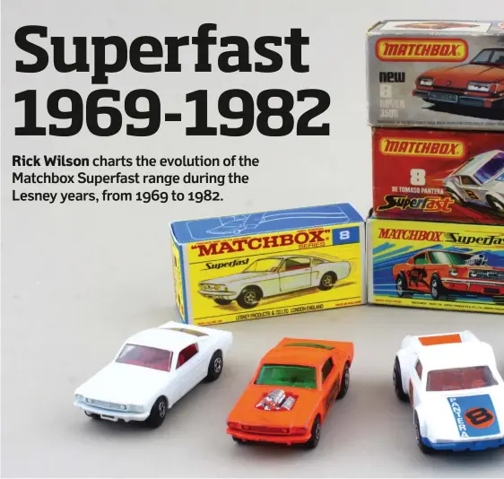  ??  ?? ▼ From left to right: Ford Mustang, Wild Cat Dragster, De Tomaso Pantera, and Rover 3500 - with their relevant boxes to the rear.