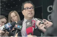  ?? ELIZABETH CAMERON ?? Mayor Naheed Nenshi speaks to the media after apologizin­g for his recorded remarks on Monday night.