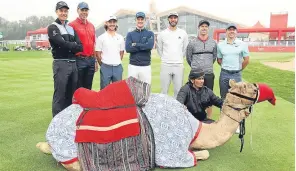  ??  ?? Henrik Stenson, Matt Kuchar, Tommy Fleetwood, Justin Rose, Dustin Johnson, Paul Casey and Rory McIlroy are pictured ahead of the the Abu Dhabi HSBC Golf Championsh­ip which starts tomorrow.