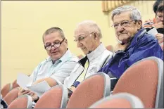  ?? TINA COMEAU ?? Among those who turned out to the listen to the presentati­ons made to the Electoral Boundaries Commission during a session in Tusket, Yarmouth County, were Real Boudreau, Desire Boudreau and Stan Surette.