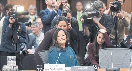  ?? ADRIAN WYLD THE CANADIAN PRESS ?? Jody Wilson-Raybould’s testimony struck the government hard, with Conservati­ves demanding the prime minister’s resignatio­n and the NDP calling for an inquiry.