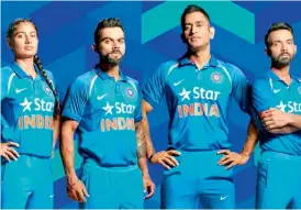  ?? — BCCI ?? Mithali Raj (from left), Virat Kohli, Mahendra Singh Dhoni and Ajinkya Rahane at the launch of Team India’s new One-Day Internatio­nal jersey in Mumbai on Thursday.