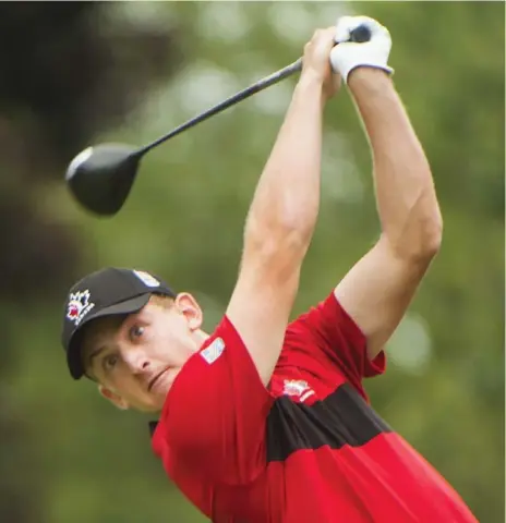  ?? NATHAN DENETTE/THE CANADIAN PRESS ?? Canadian amateur Jared du Toit, teeing off on the second hole, tied for ninth in the Open spotlight. The other ninth-place finishers got $159,000.