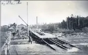  ??  ?? Fort Bragg wharf on the left. The structure in the center is the slipway, built to launch a log raft. CONTRIBUTE­D