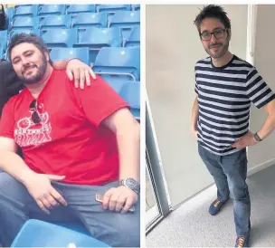  ??  ?? ●●Before and after pictures of Mark Buckley, who lost nine-and-a-half stone