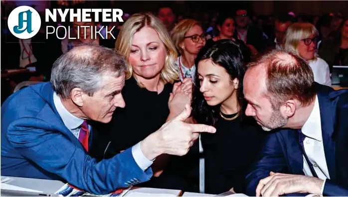  ?? FOTO: TERJE PEDERSEN, / NTB SCANPIX ?? Ap-sekretaer Kjersti Stenseng skal lede arbeidet med å fordele posisjoner i Aps stortingsg­ruppe. Her er hun sammen med partileder Jonas Gahr Støre og nestledern­e Hadia Tajik og Trond Giske.