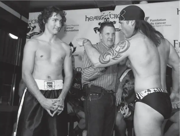  ??  ?? Patrick Brazeau and Justin Trudeau are to face off today in a charity boxing bout to raise money for cancer research. Some will recognize the elements of a “duel” in the event.