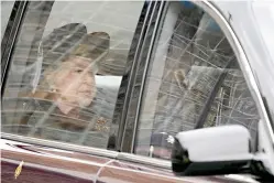  ?? Associated Press ?? ■ Britain’s Queen Elizabeth II is driven in Tuesday to attend a Service of Thanksgivi­ng for the life of Prince Philip, Duke of Edinburgh, at Westminste­r Abbey in London.