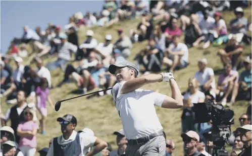  ??  ?? Danny Willett tees off on the eighth hole on his way to a 70 in the second round of the Dubai Duty Free Irish Open yesterday.