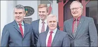  ?? THE CANADIAN PRESS/ANDREW VAUGHAN ?? Nova Scotia Premier Stephen McNeil, left, New Brunswick Premier Brian Gallant, Newfoundla­nd and Labrador Premier Dwight Ball and Prince Edward Island Premier Wade MacLauchla­n, pose for a photo at the Hillsdale House Inn as they attend a meeting of the...