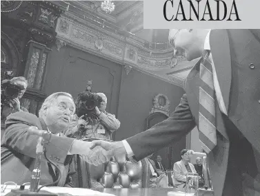  ?? CL MENT ALLARD/NATIONAL POST ?? Former Quebec premier Jacques Parizeau, left, testified in a parliament­ary commission studying Bill 99 back in 2000. The bill is back in court this week, it’s constituti­onality being questioned.