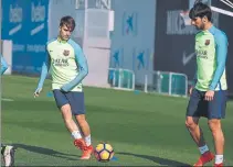  ?? FOTO: FCB ?? Denis Suárez y André Gomes, peloteando en la Ciutat Esportiva