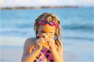  ?? CURT WOODHALL ?? Writer Mhairri Woodhall’s six-year-old daughter collects shells on the beach in Barbados.