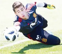  ?? — AFP photo ?? Kepa Arrizabala­ga attends a training session at Krasnodar Academy during the Russia 2018 World Cup football tournament in this June 21 file.