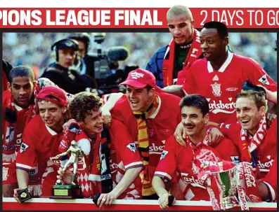  ??  ?? Party time: Liverpool after winning the 1995 League Cup with (from left) Phil Babb, Rob Jones, Steve McManaman, Jamie Redknapp, David James, Ian Rush, Mark Walters and John Scales