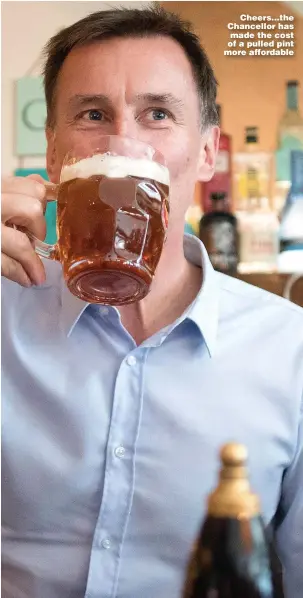  ?? Pictures: STEVE REIGATE, STEFAN ROUSSEAU/PA, ANDY STENNING ?? Cheers...the Chancellor has made the cost of a pulled pint more affordable