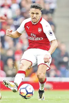  ?? — AFP photo ?? This file photo taken on October 01, 2017 shows Arsenal's Chilean striker Alexis Sanchez controls the ball during the English Premier League football match between Arsenal and Brighton at the Emirates Stadium in London on October 1, 2017.