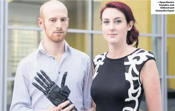  ??  ?? Open Bionics founders Joel Gibbard and Samantha Payne