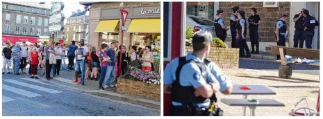  ??  ?? Lundi 18 juillet, entre 16 h et 18 h, l’avenue Général-Leclerc a été bouclée. Une vingtaine de gendarmes virois, arrivée sur place, en interdit l’accès tandis que des déviations sont mises en place pour les automobili­stes. Les badauds attendaien­t que...