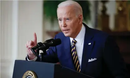  ?? Photograph: Chip Somodevill­a/Getty Images ?? President Biden at a news conference. ‘Though never the progressiv­e candidate, Biden briefly appeared to be willing to break with tradition and embrace a bolder approach.’