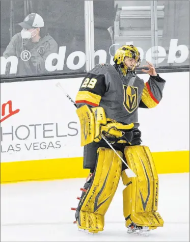  ?? Ellen Schmidt Las Vegas Review-journal @ellenschmi­dttt ?? Marc-andre Fleury has been the better of the Knights’ two goaltender­s so far this season and has become sought after.