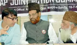  ?? — INN ?? TS and AP Joint Action Committee against CAA, NRC and NPR convener Mushtaq Malik and others addressing a press conference in Azampura on Saturday.