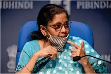  ?? — AFP ?? India’s Finance Minister Nirmala Sitharaman speaks during a news conference in New Delhi on Wednesday.
