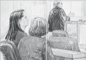  ??  ?? In this courtroom sketch, Meng Wanzhou, left, the chief financial officer of Huawei Technologi­es, sits beside a translator during a bail hearing at B.C. Supreme Court in Vancouver on Friday.