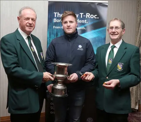  ??  ?? Denis Hennessy, Chairman of the Wexford Football League; Rory O’Connor, Wexford Volkswagen and Sean Parker, Treasurer of the Wexford Football League at the launch of the Wexford Volkswagen Cup in the Riverside Park Hotel.