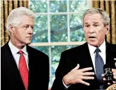  ?? SUSAN WALSH/AP 2005 ?? President Trump hasn’t contacted former Presidents Bill Clinton, left, and George W. Bush about the coronaviru­s.