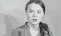  ?? STEPHANIE KEITH/GETTY ?? Swedish activist Greta Thunberg speaks on Monday at the Climate Action Summit at the United Nations in New York.