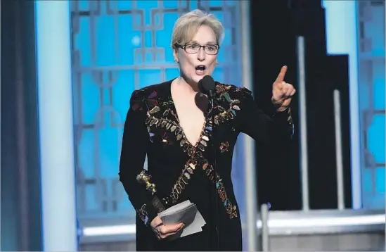  ?? HFPA / EPA ?? MERYL STREEP kicked off the awards season’s outspoken speeches during the Golden Globes with pointed words directed at new President Trump about bullying.