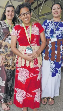  ?? Photo: Ronald Kumar ?? Lily Hughes (from left), Salote Palu and Lupe Kautoke of the Institute of Education at the Vaka Pasifiki education conference at the University of the South Pacific AUSAID theatre on July 6, 2018.