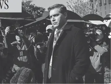  ?? CALLA KESSLER/WASHINGTON POST ?? CNN’s Jim Acosta speaks to the media in Washington, D.C., after his White House press pass was returned last week. Acosta was not the first to ask contentiou­s questions, but he was the first to be banned from the White House.