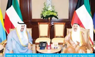  ?? — Amiri Diwan photos ?? KUWAIT: His Highness the Amir Sheikh Sabah Al-Ahmad Al-Jaber Al-Sabah meets with His Highness Sheikh Nasser Al-Mohammad Al-Ahmad Al-Sabah.