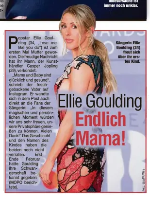  ??  ?? Sängerin Ellie Goulding (34)
freut sich über ihr erstes Kind.