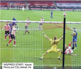  ??  ?? INSPIRED START: Ayoze Perez put City ahead. He is pictured, below, right, with Youri Tielemans and James Maddison