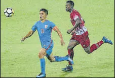  ?? PTI ?? India captain Sunil Chhetri in action against Kenya on Monday.