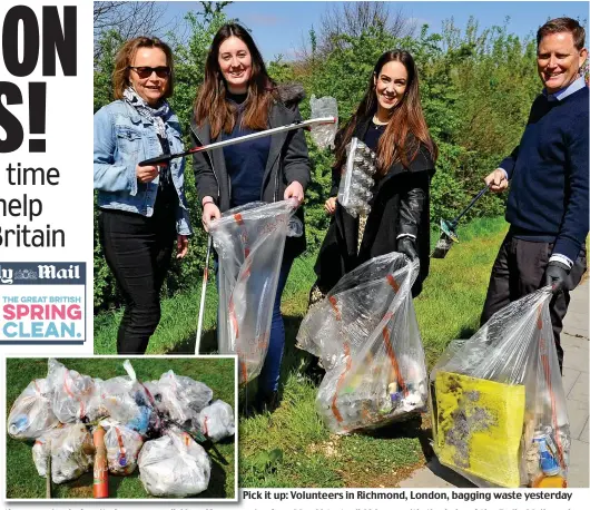  ??  ?? Pick it up: Volunteers in Richmond, London, bagging waste yesterday