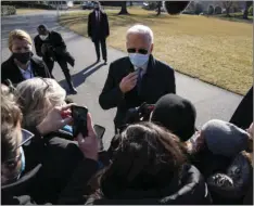  ?? AP PHOTO/EVAN VUCCI ?? President Joe Biden talks with reporters after arriving on the South Lawn of the White House, Monday, in Washington.