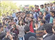  ??  ?? JNUSU president Kanhaiya Kumar (centre) and two other students were arrested in a sedition case earlier this year. SANJEEV VERMA/HT