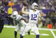  ?? Darron Cummings / Associated Press ?? Against the Ravens, Indianapol­is’ Andrew Luck was 6-for-13 for 50 yards with a QB rating of 24.5.