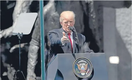  ?? Picture: AP. ?? US President Donald Trump delivers his speech in Krasinski Square, Warsaw.