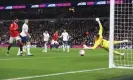  ?? ?? Jadon Sancho watches his effort beat Fraser Forster in the Spurs goal. Photograph: Mark Leech/Offside/Getty Images