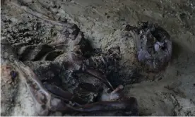  ?? Photograph: Supplied ?? The partially mutilated remains of a Vesuvius victim, found on what would have been the beach of Herculaneu­m.