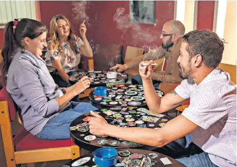  ??  ?? Members gather at around 300 clubs up and down the country, such as Teesside, above and below, to enjoy a chat and a smoke